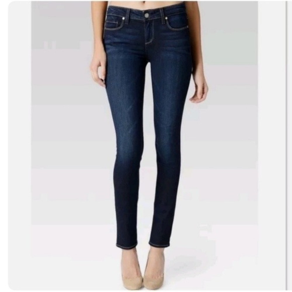 Paige Skyline Skinny Jeans Dark Wash Blue Denim in Color Surface Size 29